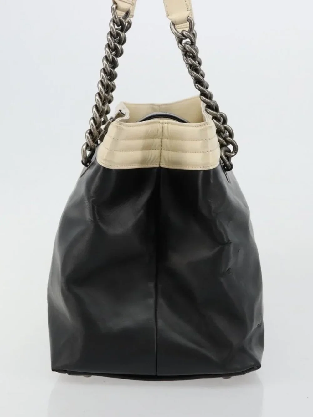 CHANEL Boy Chanel Chain Tote Bag Calf Skin Black Silver CC Auth bs35348
